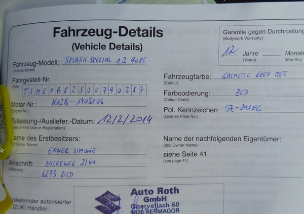 Suzuki Splash cena 26900 przebieg: 88000, rok produkcji 2014 z Pabianice małe 497
